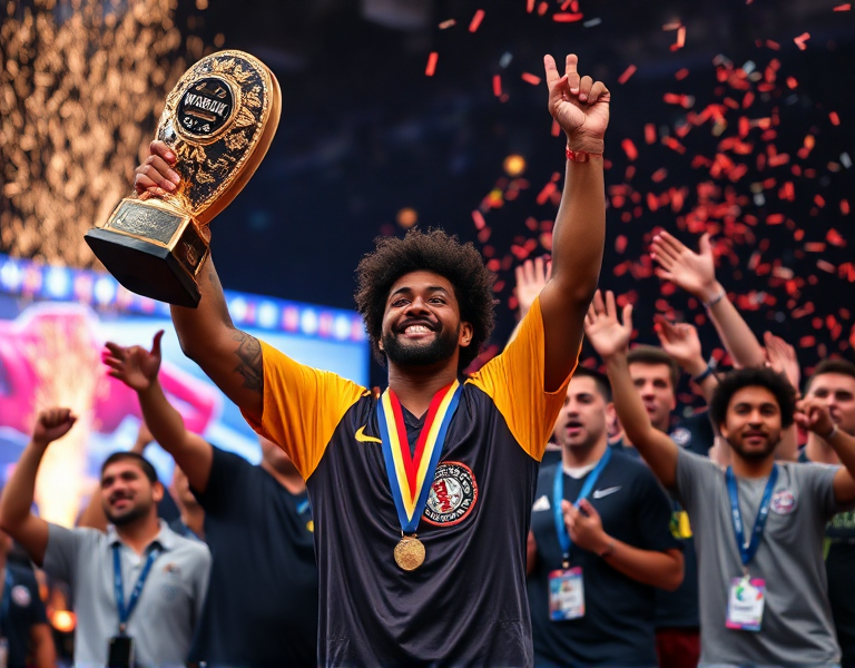 全球篮球职业选手为赢得冠军而努力